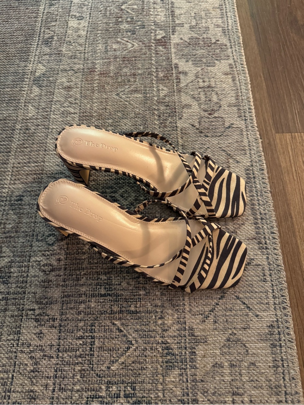 The Drop Women’s Zebra-Print Slide Sandals in Cream and Black